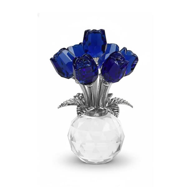 4 in. x 2.76 in. Crystal Blue Rose Figurine - Gift for Mom/Wife/Girlfriend/Grandma, Collectible Ornament for Holidays