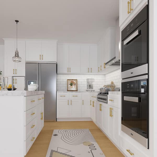 HOMEIBRO 42 in.W x 24 in.D x 34.5 in.H in Shaker White Plywood Ready to Assemble Base Kitchen Cabinet with 2-Drawers 2-Doors