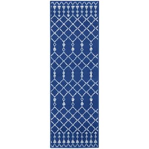 Whimsicle Navy 2 ft. x 6 ft. Tribal Moroccan Contemporary Runner Rug