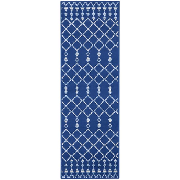 Nourison Whimsicle Navy 2 ft. x 6 ft. Tribal Moroccan Contemporary Runner Rug