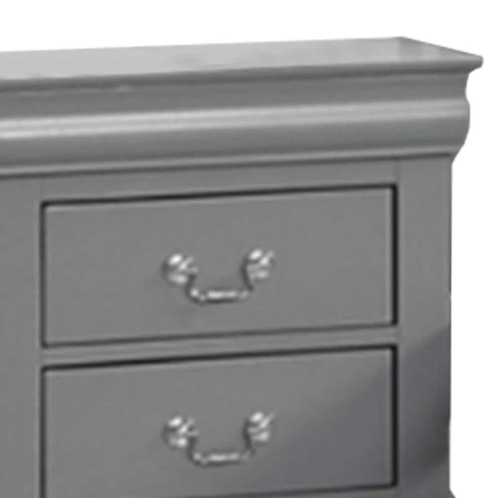 Gray Solid Wood 2-Drawer Nightstand with Nickel Handles