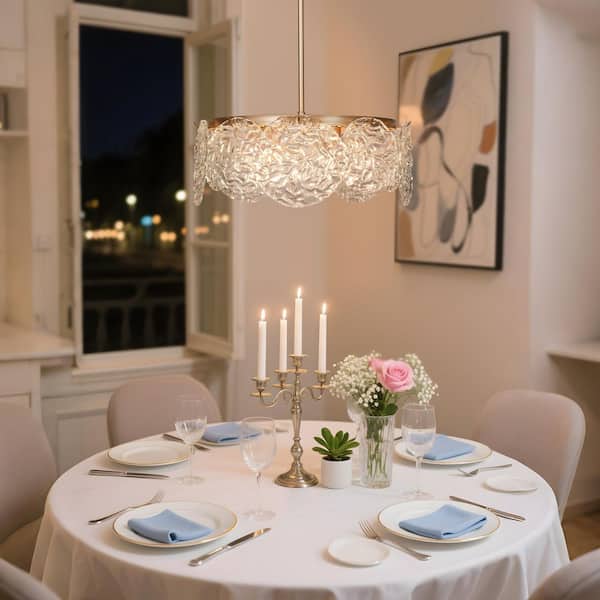Wavelet 5-Light Dark Gold Round Chandelier Lighting, Mid-Century Modern Pendant Light with Water Ripple Glass Shade
