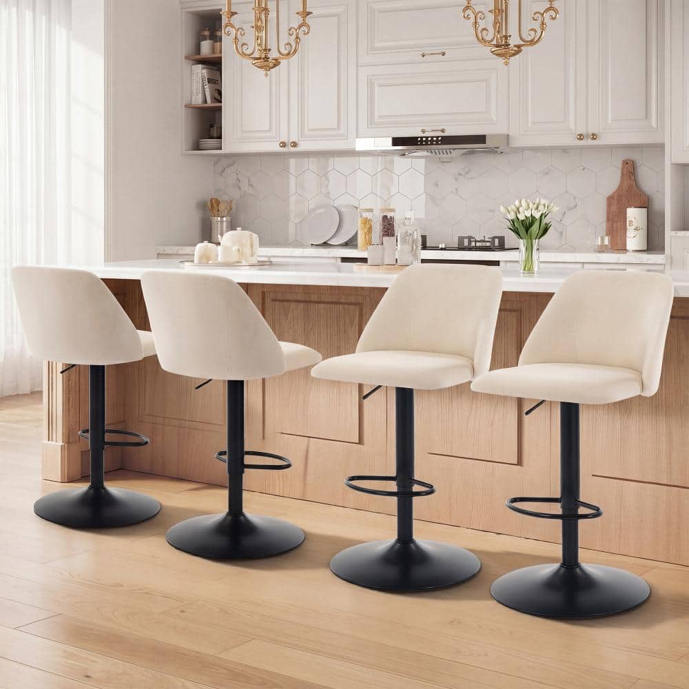 25 in. Adjustable Swivel Beige Fabric Low Back Bar Stools with Black Metal Base(Set of 4) price history on PriceWatchPro