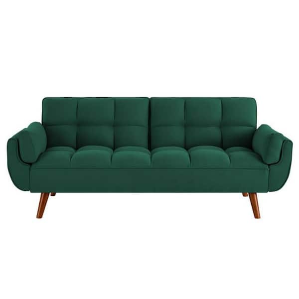 WONDER COMFORT Elegant 75 in. Green Twin Size Sofa Bed Futon Convertible Couch Loveseat for Living Room