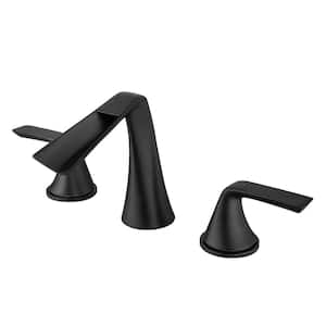 8 in. Widespread Double Handle Waterfall Bathroom Faucet, 3-Hole Stainless Steel Bathroom Sink Faucets in Matte Black