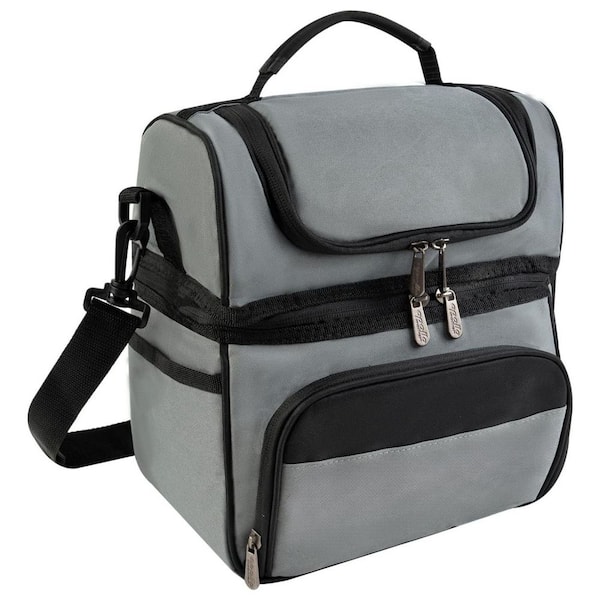 14 qt. Double Deck Insulated Leakproof Lunch Bag Cooler with Dual Compartment for Hot and Cold Separation in Grey