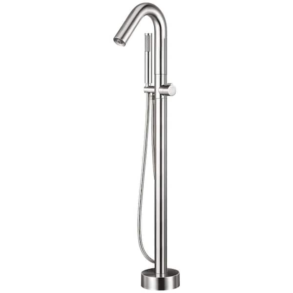 Single-Handle Claw Foot Tub Faucet Freestanding Floor Mount Roman Tub Faucet with Hand Shower in Brushed Nickel