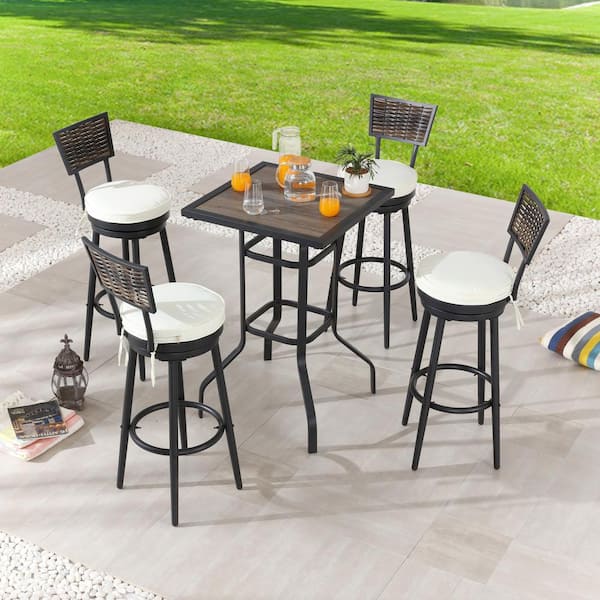 Patio Festival 5-Piece Metal Square Outdoor Dining Set with Beige Cushions