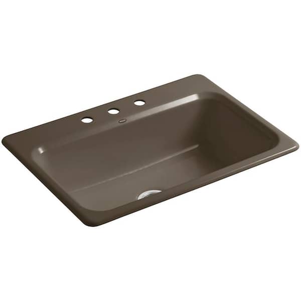 KOHLER Bakersfield Drop-In Cast-Iron 31 in. 3-Hole Single Bowl Kitchen Sink in Suede