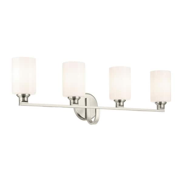 Gioe 32.25 in. 4-Light Vanity Light with Opal Glass in Brushed Nickel