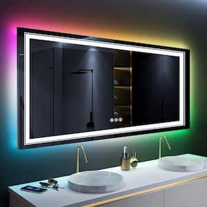 RGB 72 in. W x 36 in. H Rectangular Frameless LED Mirror Memory with Backlit Light, Anti-Fog Wall Bathroom Vanity Mirror