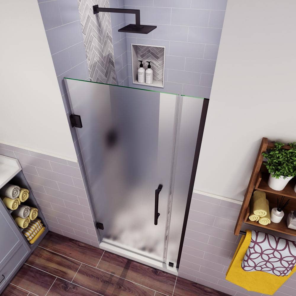 Belmore 72" Frameless Hinged Shower Door with Frosted Glass and Bronze Hardware