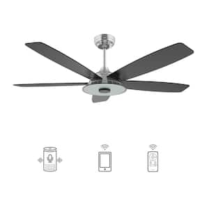 Hardley 56 in. Dimmable LED Indoor/Outdoor Silver Smart Ceiling Fan with Light and Remote, Works with Alexa/Google Home