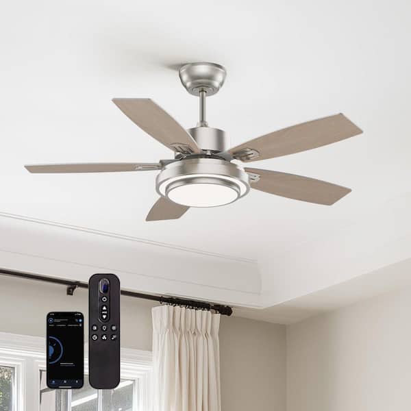 42 in. Indoor Nickel Downrod Mount Ceiling Fan with Integrated LED with Remote Control Included
