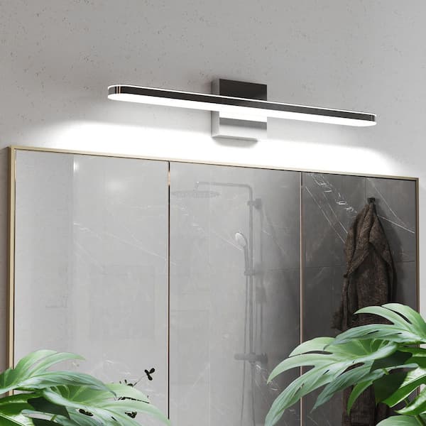 24 in. Modern 1 Light White Chrome Vanity Light with Metal