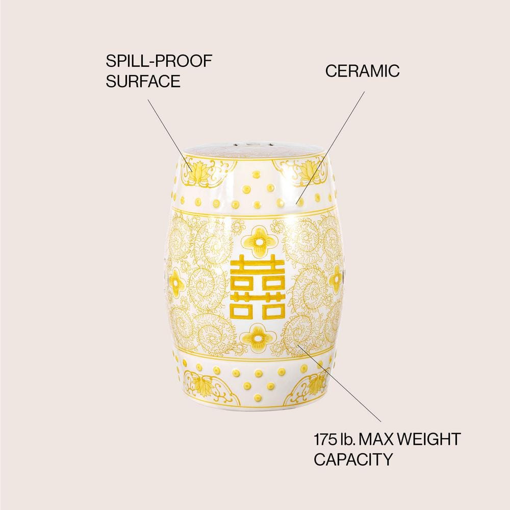 Jonathan Y Yellow and White Ceramic Round Garden Stool