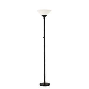 73 in. Black and White Torchiere Floor Lamp with White Cone Shade