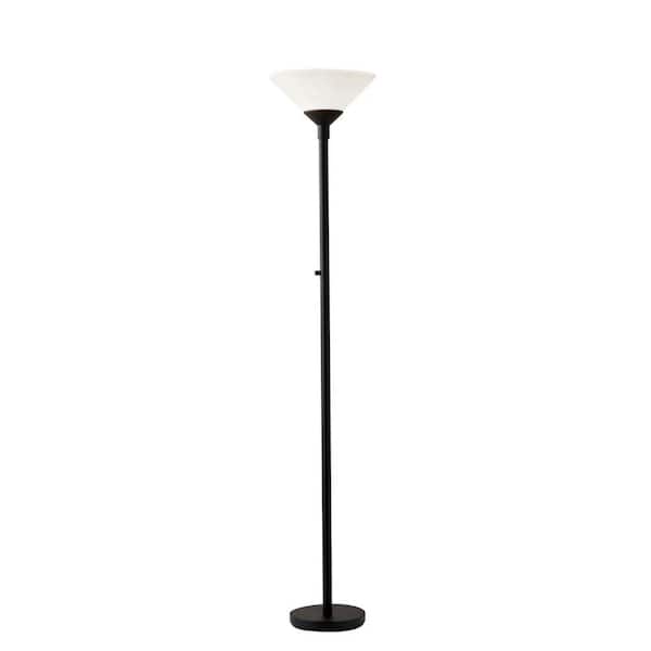 HomeRoots 73 in. Black and White Torchiere Floor Lamp with White Cone Shade