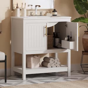 30 in. W Freestanding Bath Vanity in White with White Ceramic Top and Versatile Storage