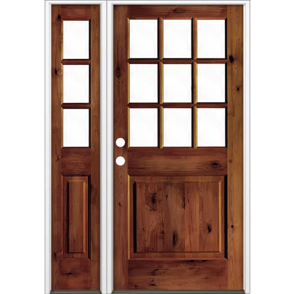 Krosswood Doors 50 in. x 80 in. Knotty Alder Right-Hand/Inswing Clear Glass Red Chestnut Stain Wood Prehung Front Door w/Left Sidelite