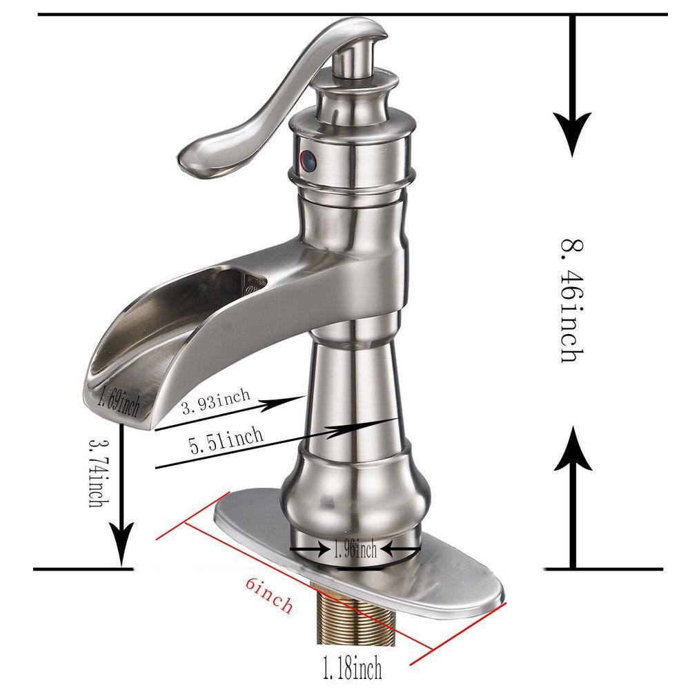 Brushed Nickel Waterfall Single Handle Bathroom Faucet with Pop-Up Drain