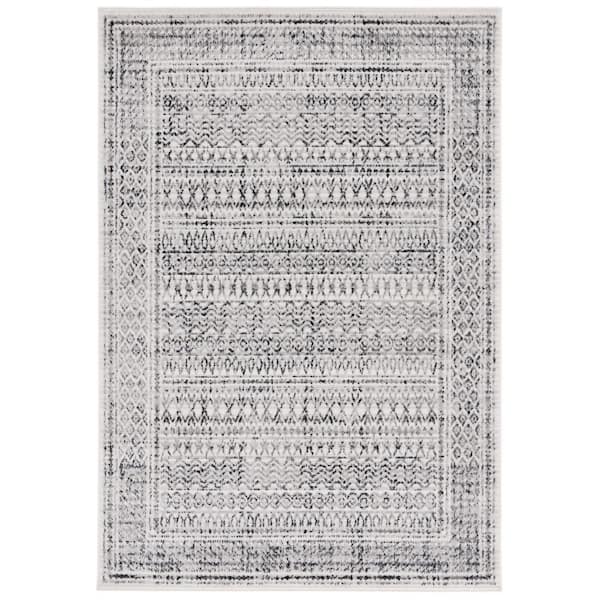 Temple 8 ft. x 10 ft. Ivory/Gray Black Tribal Moroccan Stripe Area Rug