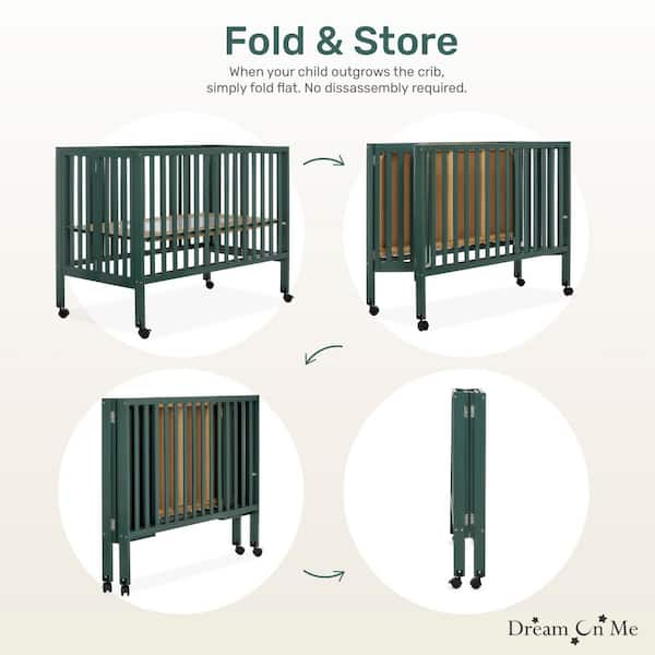 Quinn Full Size Olive Folding Crib I Removeable Wheels I Modern Nursey I Adjustable Mattress Support