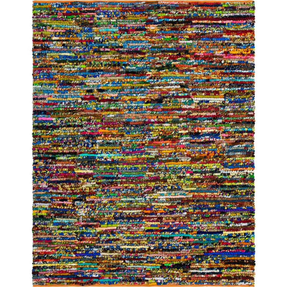 Handmade Blue and Multicolor Braided Cotton Rug, 8x10 ft
