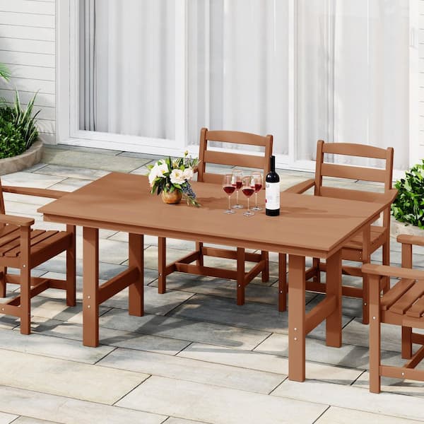 Shoreside Plastic All-Weather 66" x 34" Rectangular Outdoor Patio Dining Table, Teak