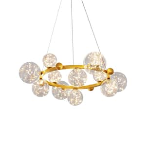 33. 8in. Gold Glass Globe Chandelier with 12 Integrated Led, Decorative Adjustable Pendant Light for Bedroom Living Room