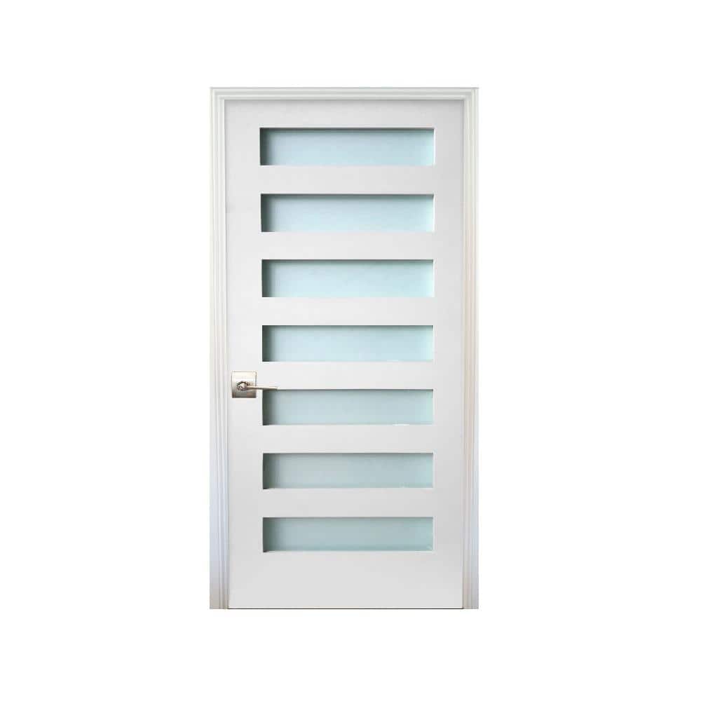 24 in. x 80 in. 7-Lite Satin Etch Primed Left-Handed Solid Core MDF Single Prehung Interior Door price history on PriceWatchPro