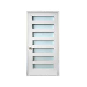 30 in. x 80 in. 7-Lite Satin Etch Primed Left-Handed Solid Core MDF Single Prehung Interior Door
