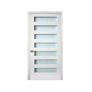 32 in. x 80 in. 7-Lite Satin Etch Primed Left-Handed Solid Core MDF Single Prehung Interior Door