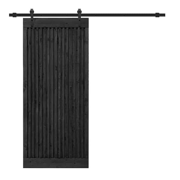 CALHOME 30 in. x 84 in. Japanese Series Pre Assemble Black Stained Wood Interior Sliding Barn Door with Hardware Kit