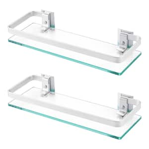 (2 Pack) 14 in. W x 2 in. H x 5 in. D Bathroom Aluminum Tempered Glass Shelf Rectangular in Anodized Aluminum