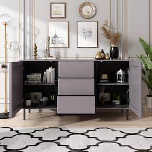 Gray Wood 29.5 in. H Accent Cabinet Office Storage Cabinet Cupboard with Shelves, Pop-Up Design, Curved Edge