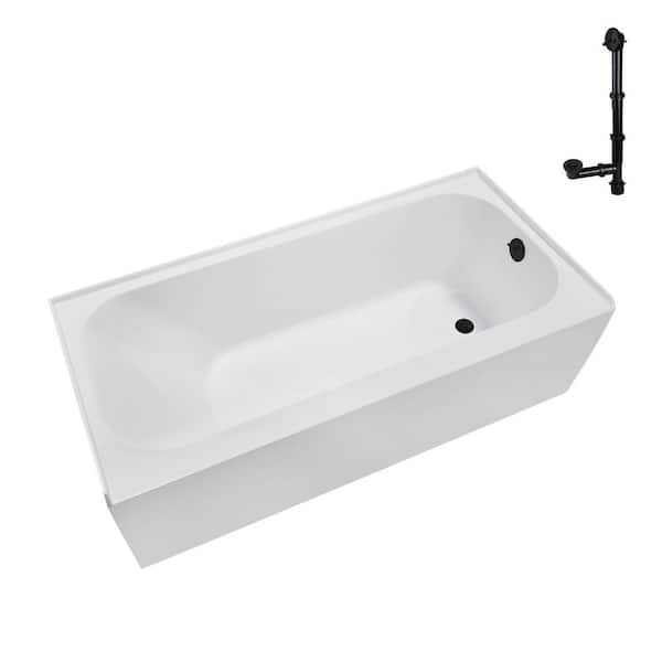 Streamline 66 in.x 32 in. Soaking Acrylic Alcove Bathtub with Right Drain in Glossy White,External Drain in Matte Oil Rubbed Bronze