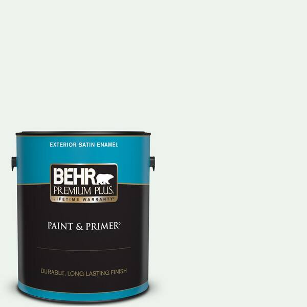 BEHR PREMIUM PLUS 1 gal. #W-D-500 Cascade White Satin Enamel Exterior Paint & Primer