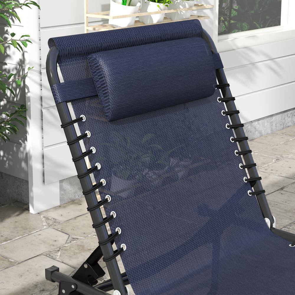 Dark Blue Folding Chaise Lounge Set with Mesh and Steel Frame