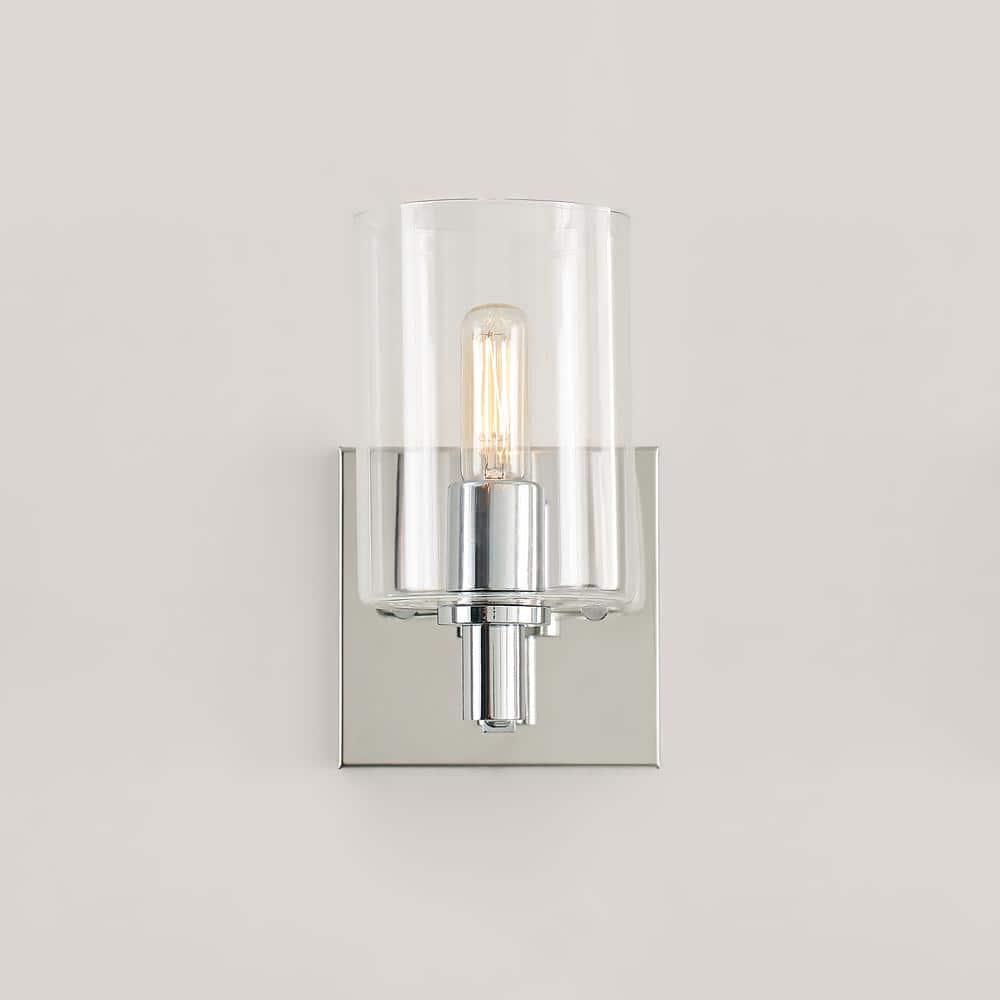 Chrome Cylinder Clear Glass Wall Sconce