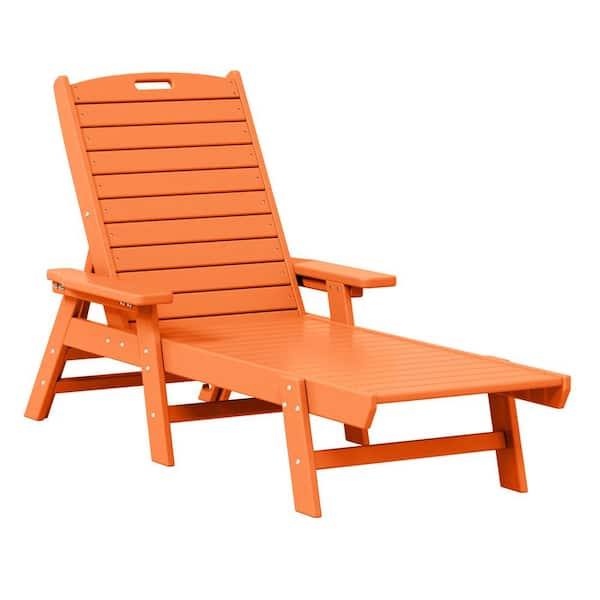 WESTIN OUTDOOR Harlo Orange HDPE All Weather Fade Proof Plastic Reclining Adjustable Backrest Outdoor Patio Chaise Lounge Armchair