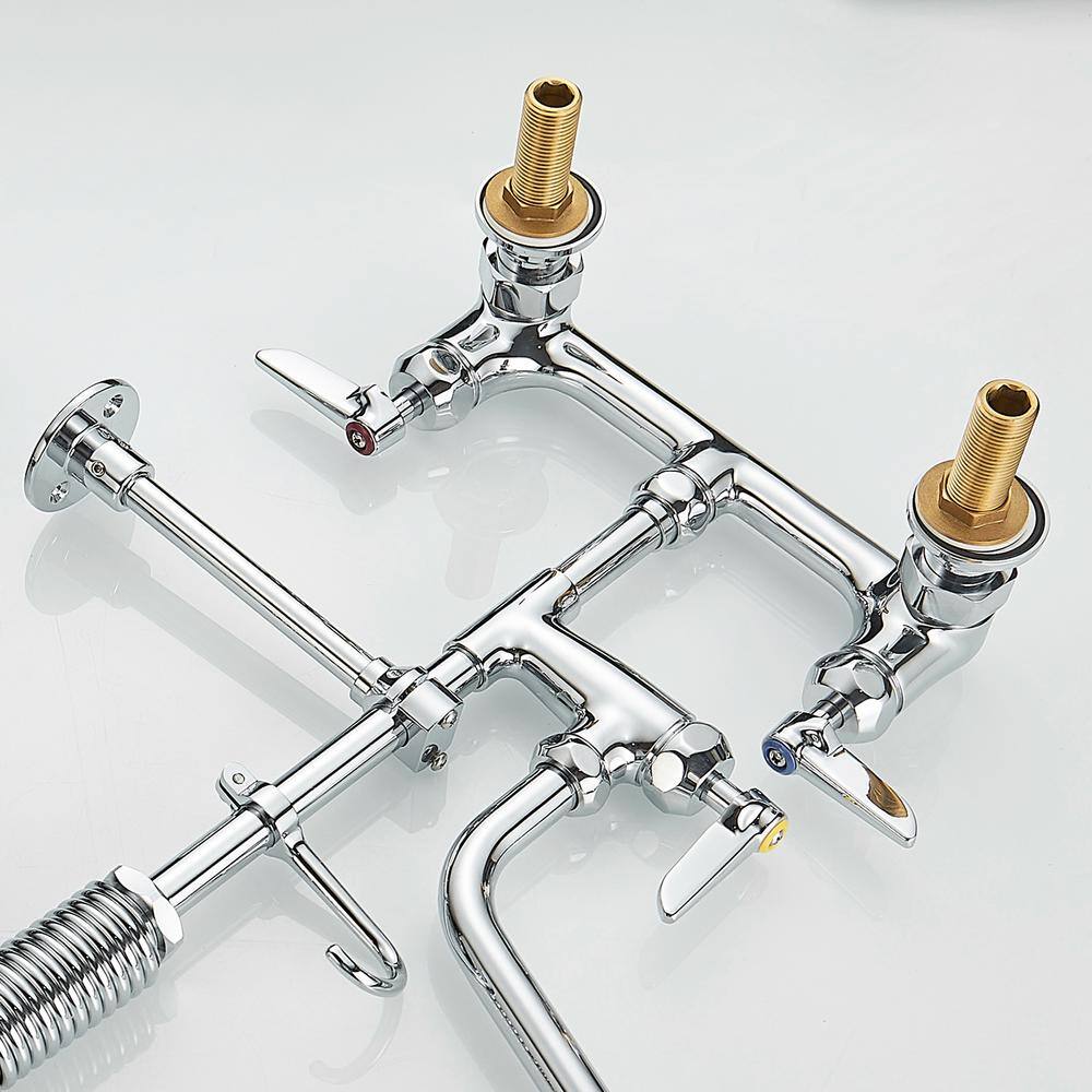 Commercial Triple Handle Wall Mount Stainless Steel Kitchen Faucet in Polished Chrome