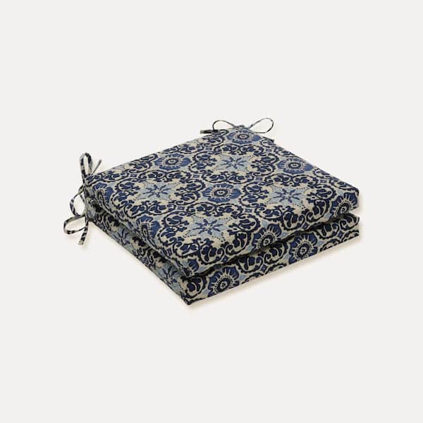 Pillow Perfect 20 in. x 20 in. Outdoor Dining Chair Cushion in Blue/Tan (Set of 2)