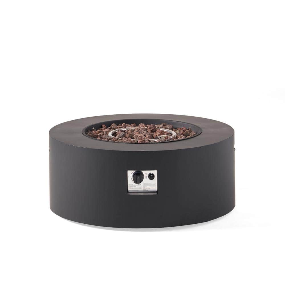 Dark Gray Round Iron Gas Fire Pit for Outdoor Seating