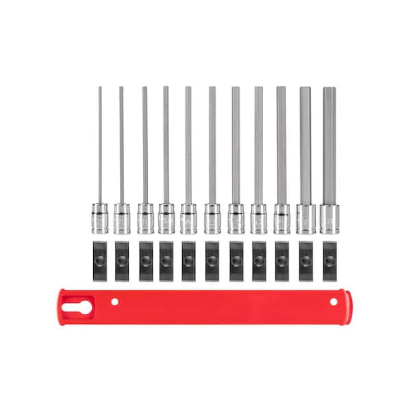 TEKTON 1/4 Inch Drive Long Hex Bit Socket Set with Rail, 11-Piece