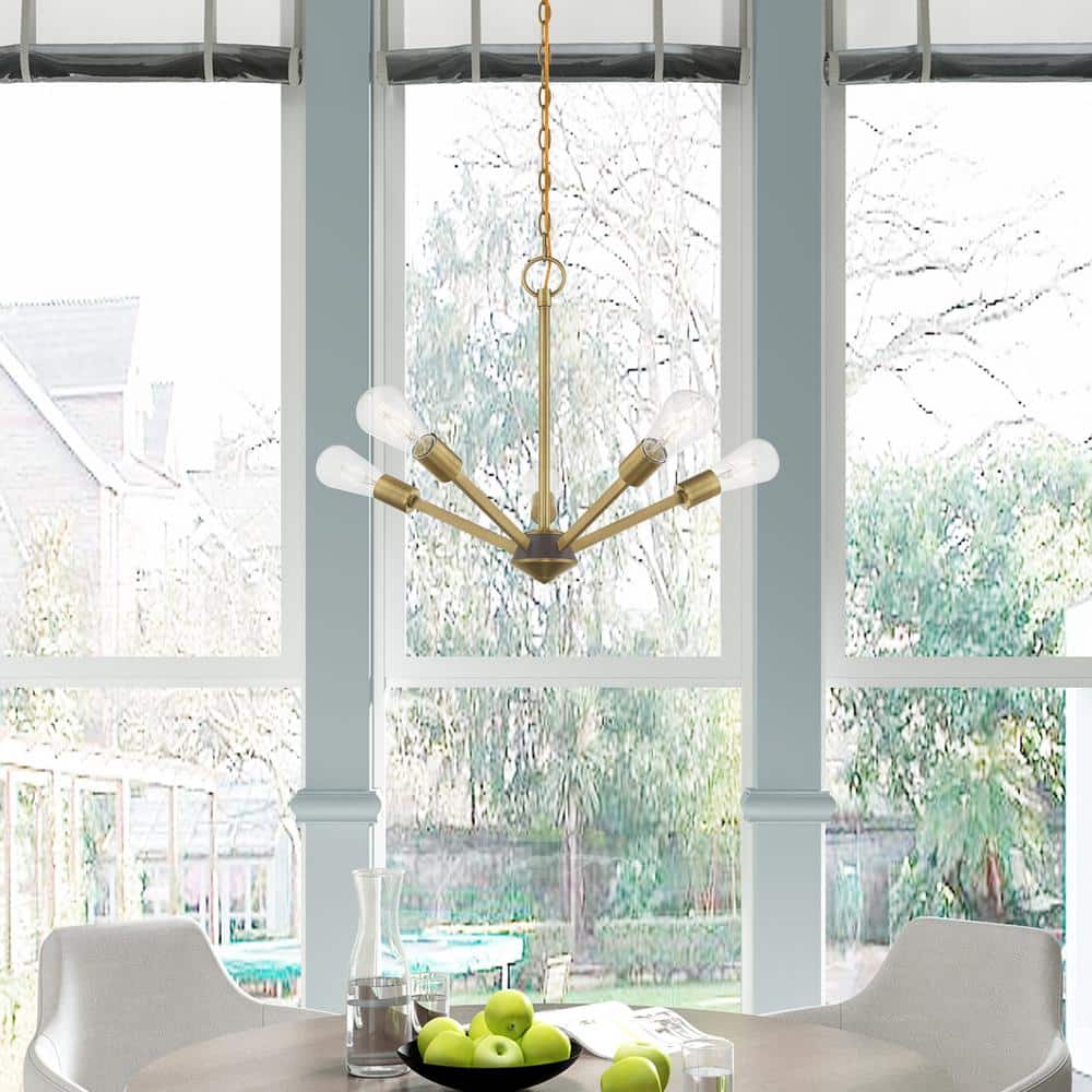 Antique Brass Sputnik 5-Light Chandelier with Edison Filament