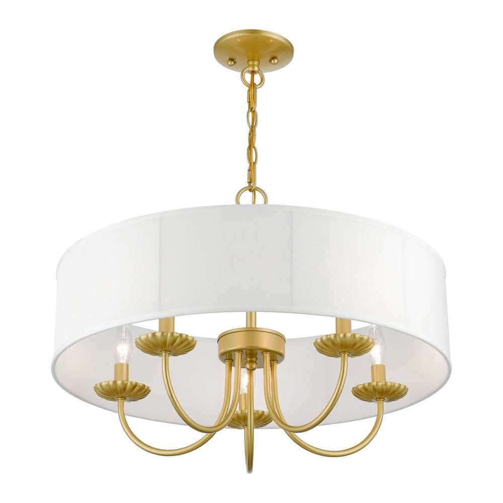 Brookdale Soft Gold 5-Light Pendant with Off-White Drum Shade