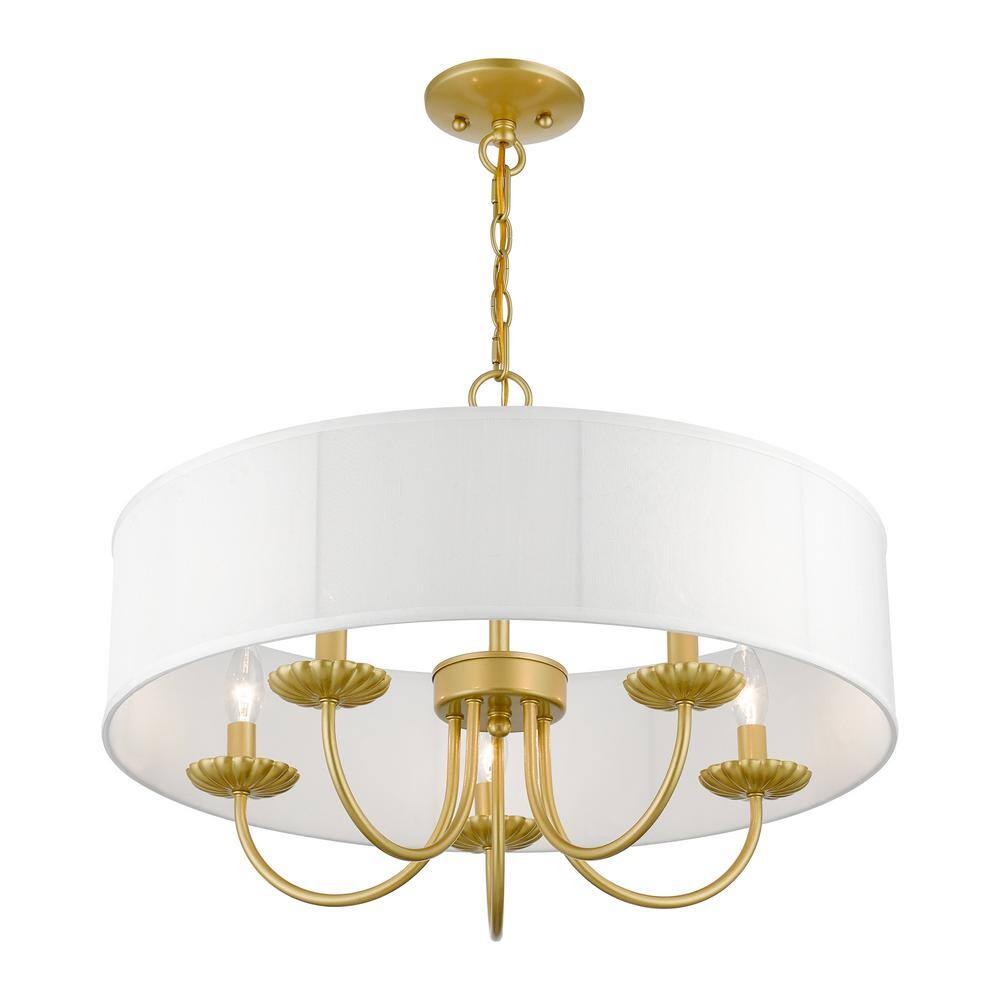 Brookdale Soft Gold 5-Light Pendant with Off-White Drum Shade