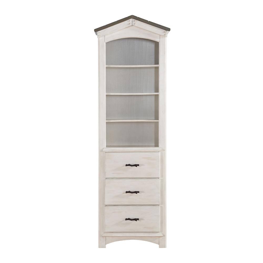 Whimsical Weathered White & Washed Gray Wooden Tree House Bookcase