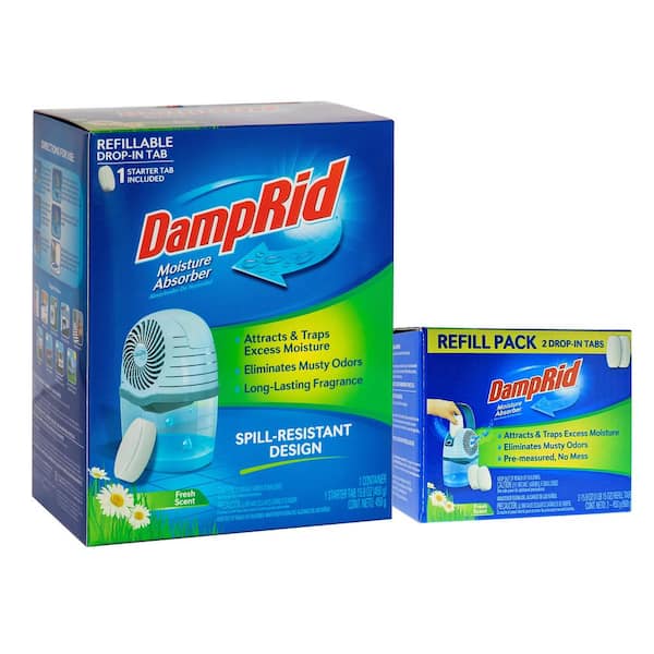 DampRid Fresh Scent Refillable Drop-In Tab Moisture Absorber Starter Kit and Refill Pack Combo